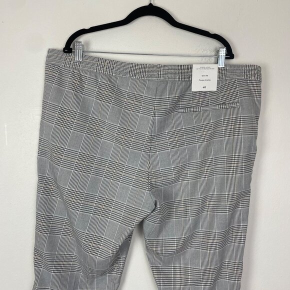NWT H&M Women's XXL Gray Plaid Slim Fit Stretch Waist Tie Front Career Pants - Picture 7 of 10